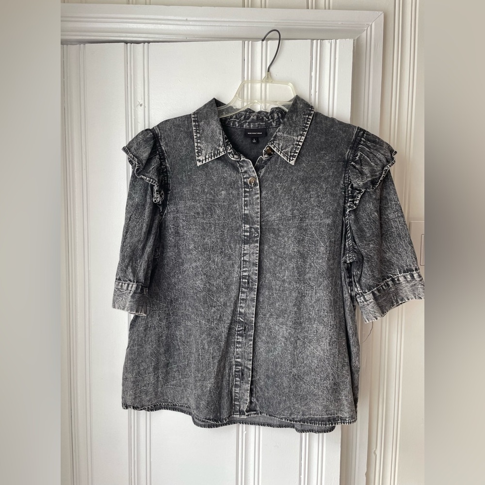 Who What Wore distressed black button up